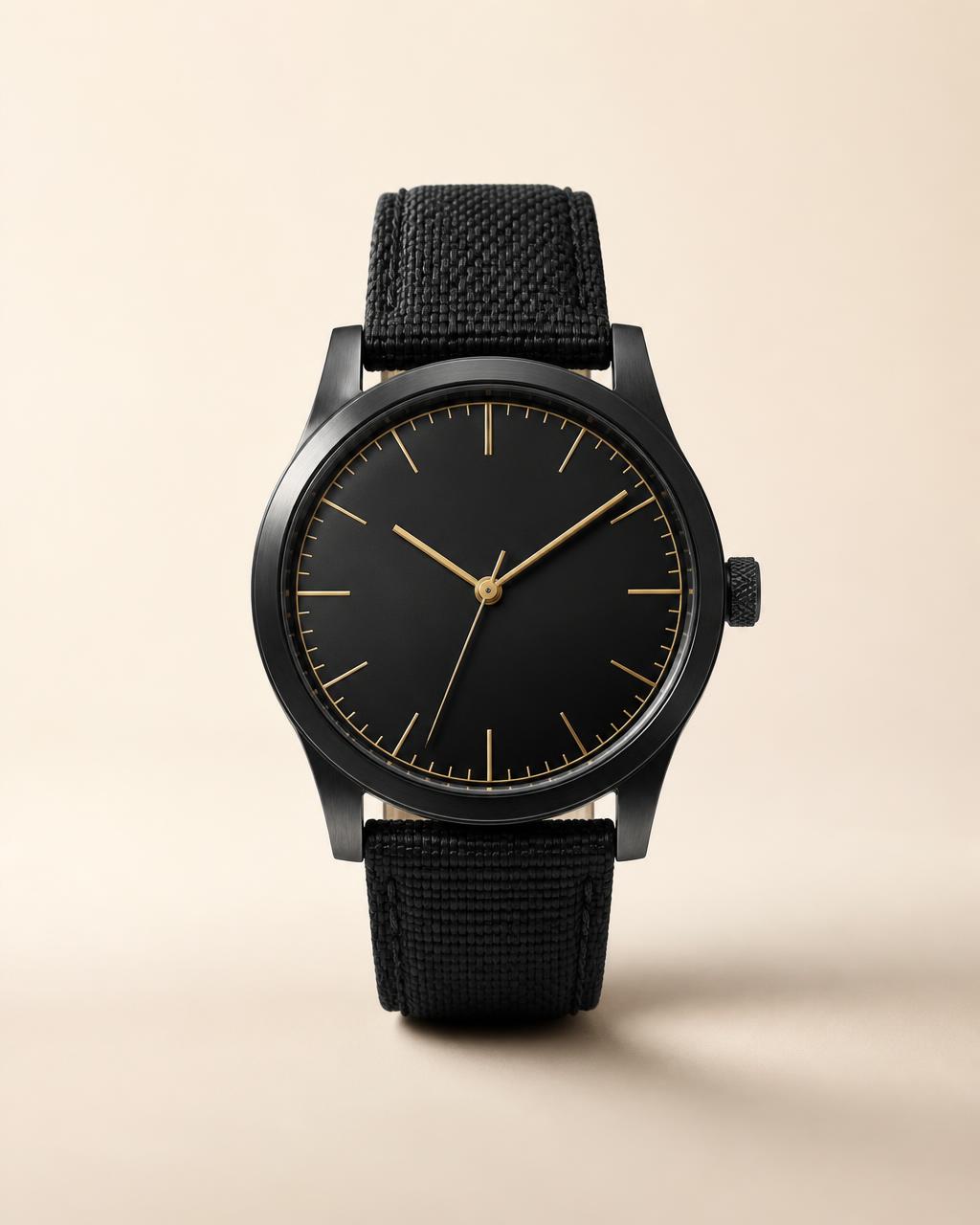 The Nocturne, a blackened steel watch with a matte black dial